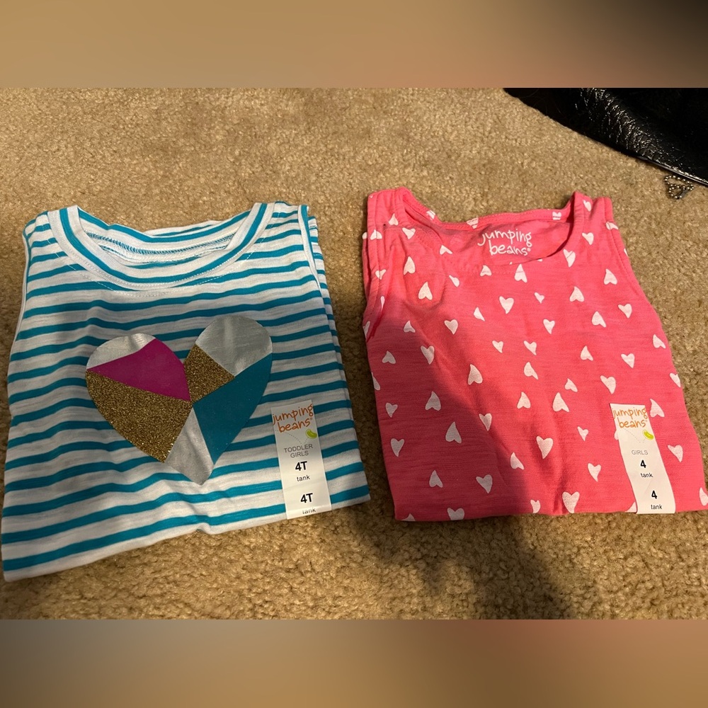Lot of 2 jumping beans tank tops NwT - pink hearts, blue and white stripe